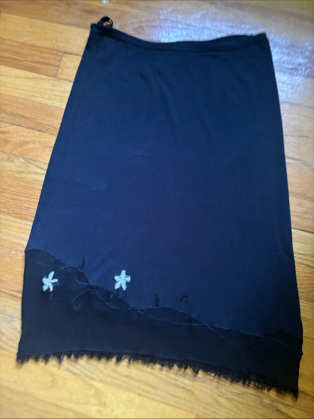Black Midi Skirt with Floral Embroidery